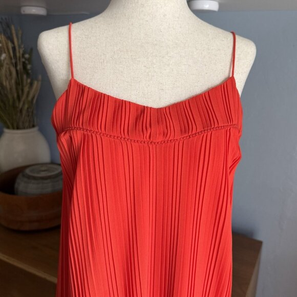 Maje Red Rogelio Plissé-Georgette Pleated Midi Dress Flowy - Picture 3 of 10